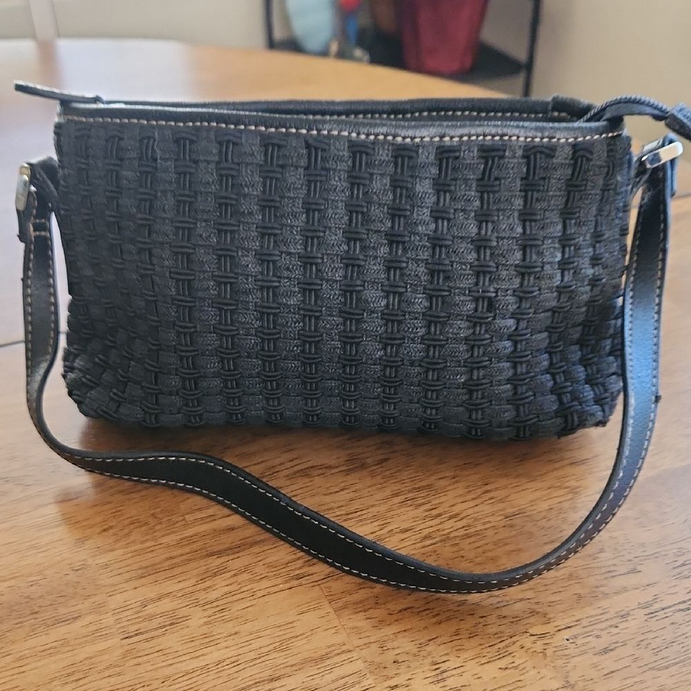 Liz Claiborne Black Basketweave Woven Clutch Wristlet